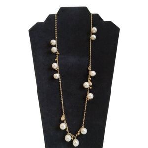 J. Crew Gold Toned Faux Pearl and Rhinestone Encrusted Dangle Beads Necklace